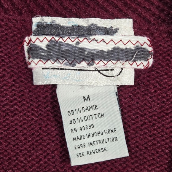 Vintage Burgundy Cable Knit Cardigan Sweater Womens M V-Neck Academia Preppy - Picture 4 of 5